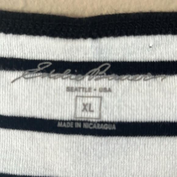 Eddie Bauer Split Neck Three-quarter Sleeves White Black Stripes T-shirt Size XL - Picture 3 of 14